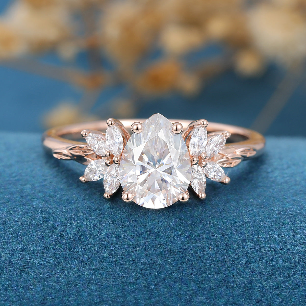 1.0 CT Pear Shaped Moissanite Cluster Engagement Ring 1