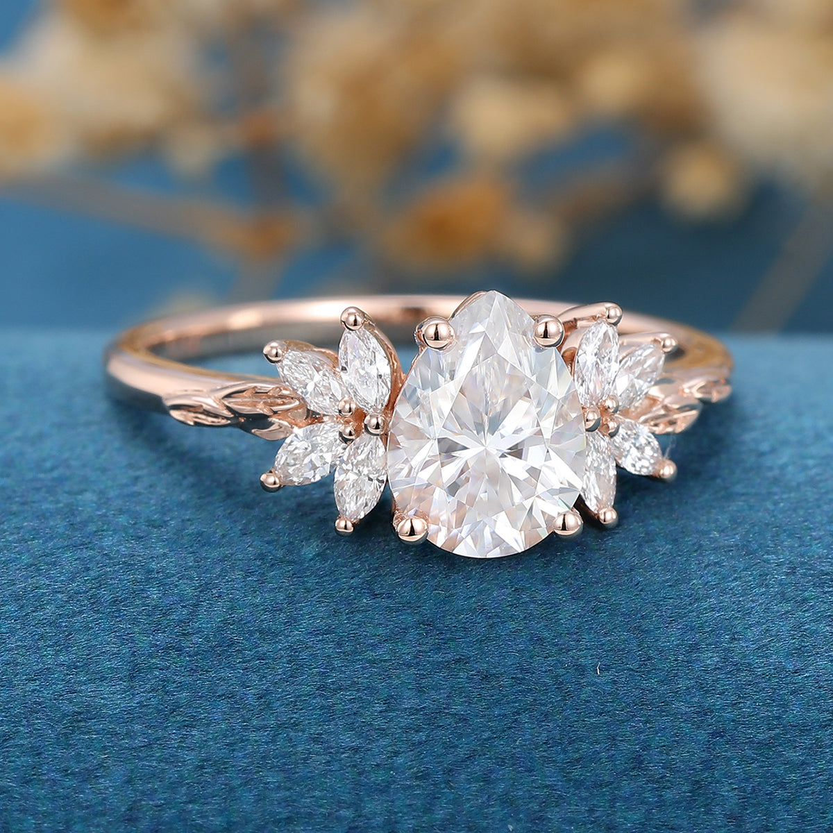 1.0 CT Pear Shaped Moissanite Cluster Engagement Ring 3