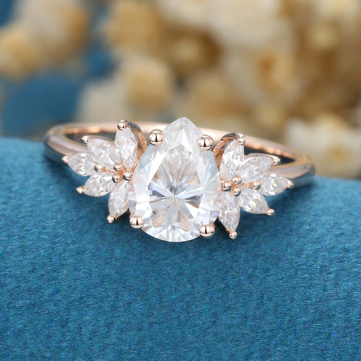 1.0 CT Pear Shaped Moissanite Cluster Engagement Ring 4