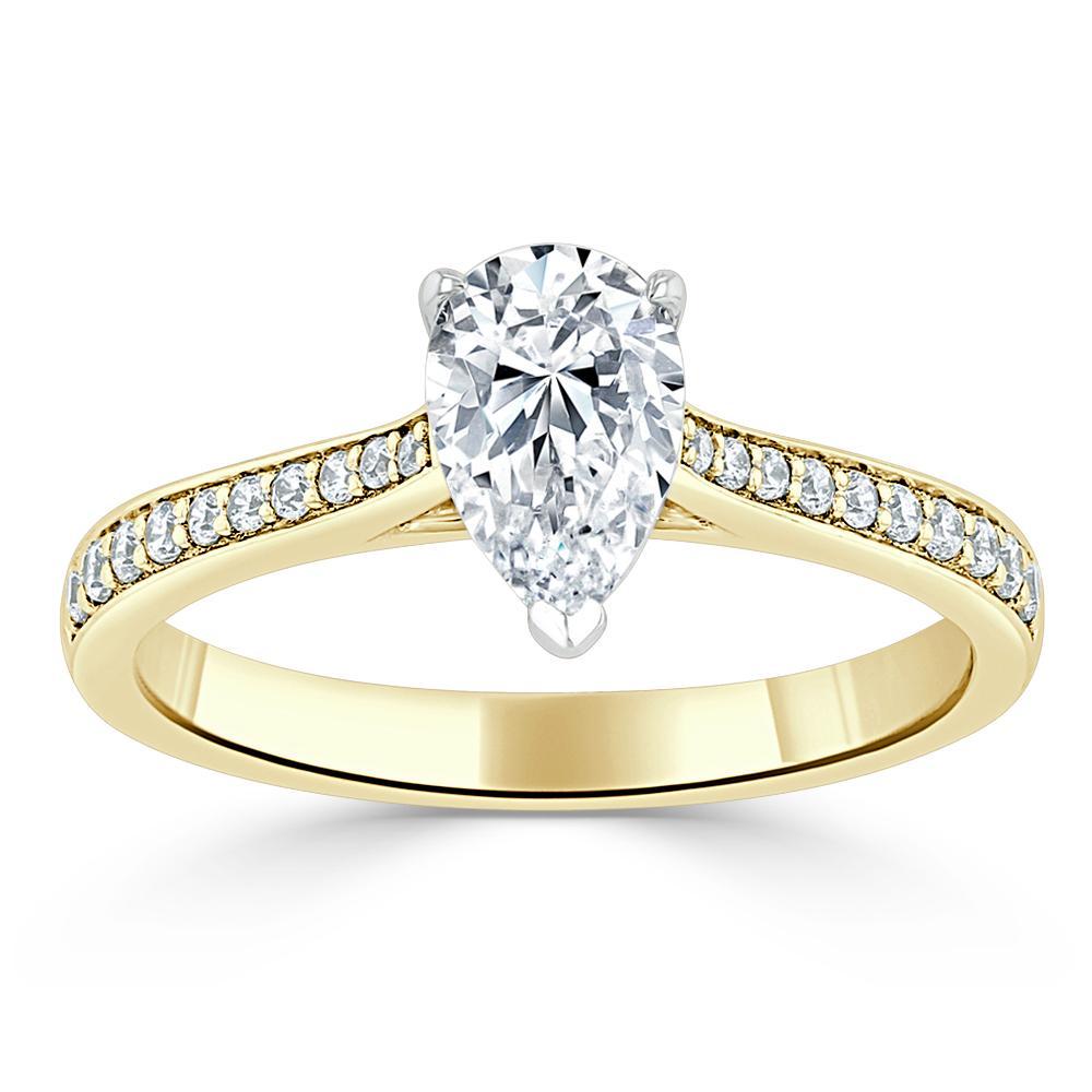 0.75 CT Pear Cut Solitaire Engagement Ring With Channel Pave Setting 6