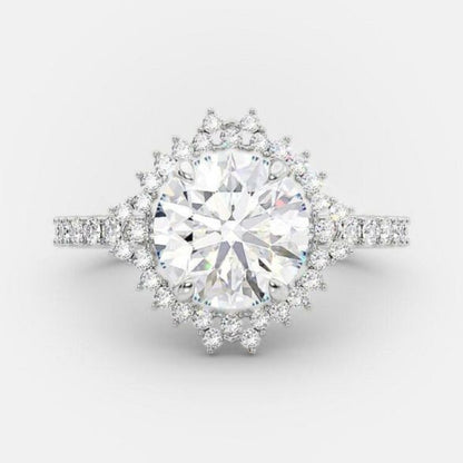 2.0 CT Round Cut Cluster Halo Style Moissanite Engagement Ring 5