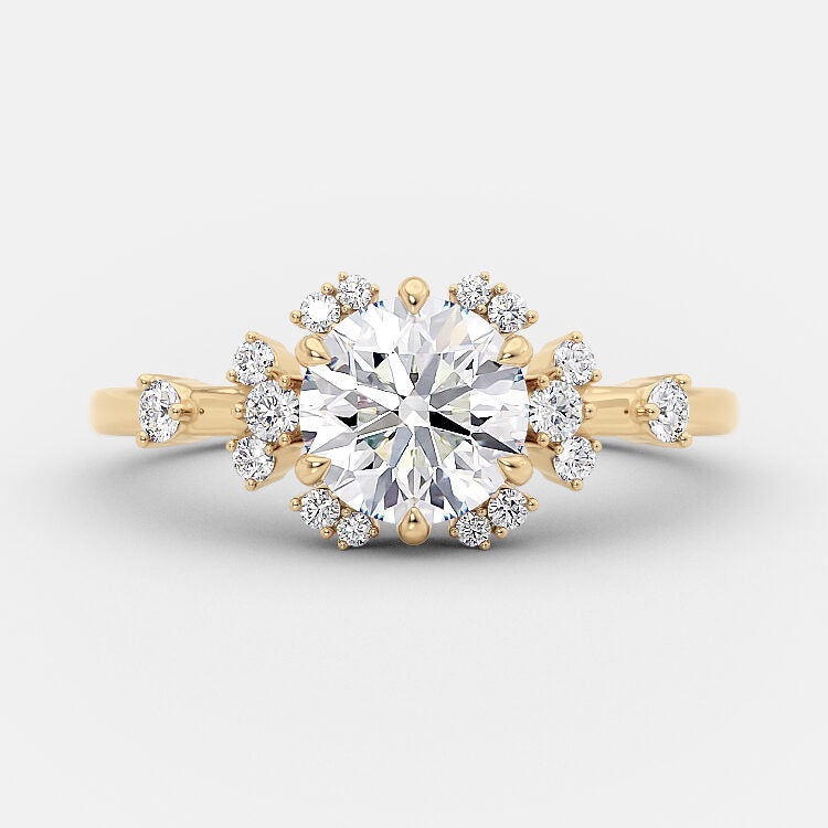 1.0 CT Round Cut Cluster Art Deco Style Moissanite Engagement Ring 6
