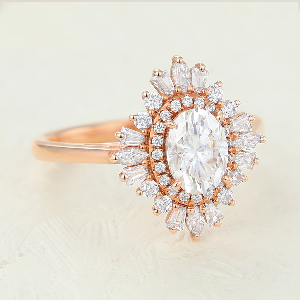 0.84 Oval Shaped Moissanite Ballerina Style Engagement Ring 5