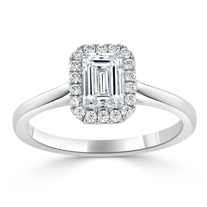 0.75 CT Emerald Cut Halo Moissanite Engagement Ring 2