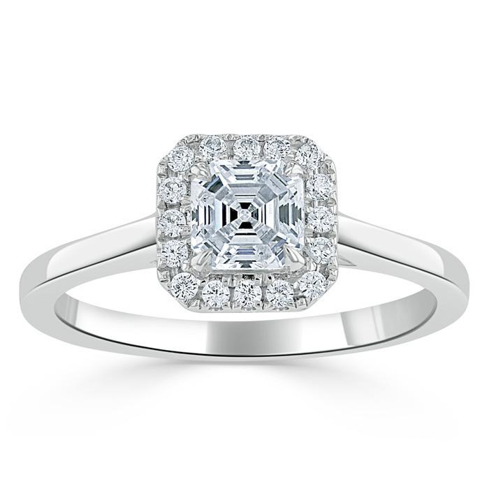 0.75 CT Asscher Cut Halo Moissanite Engagement Ring 3