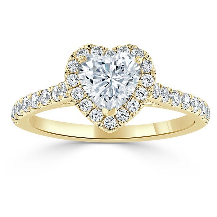 1.0 CT Heart Cut Halo Moissanite Engagement Ring With Pave Setting 4