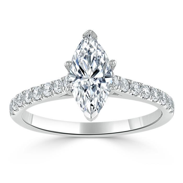 1.0 CT Marquise Cut Solitaire Pave Moissanite Engagement Ring 1