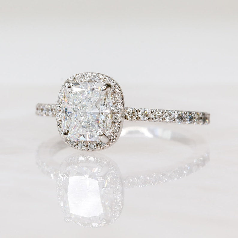 1.21 CT Cushion Halo E/VS1 Diamond Engagement Ring 2