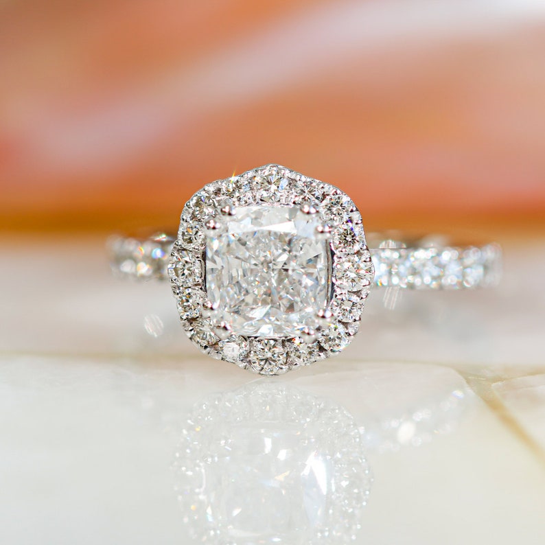 1.50 CT Cushion Halo F/VS1 Diamond Engagement Ring 1