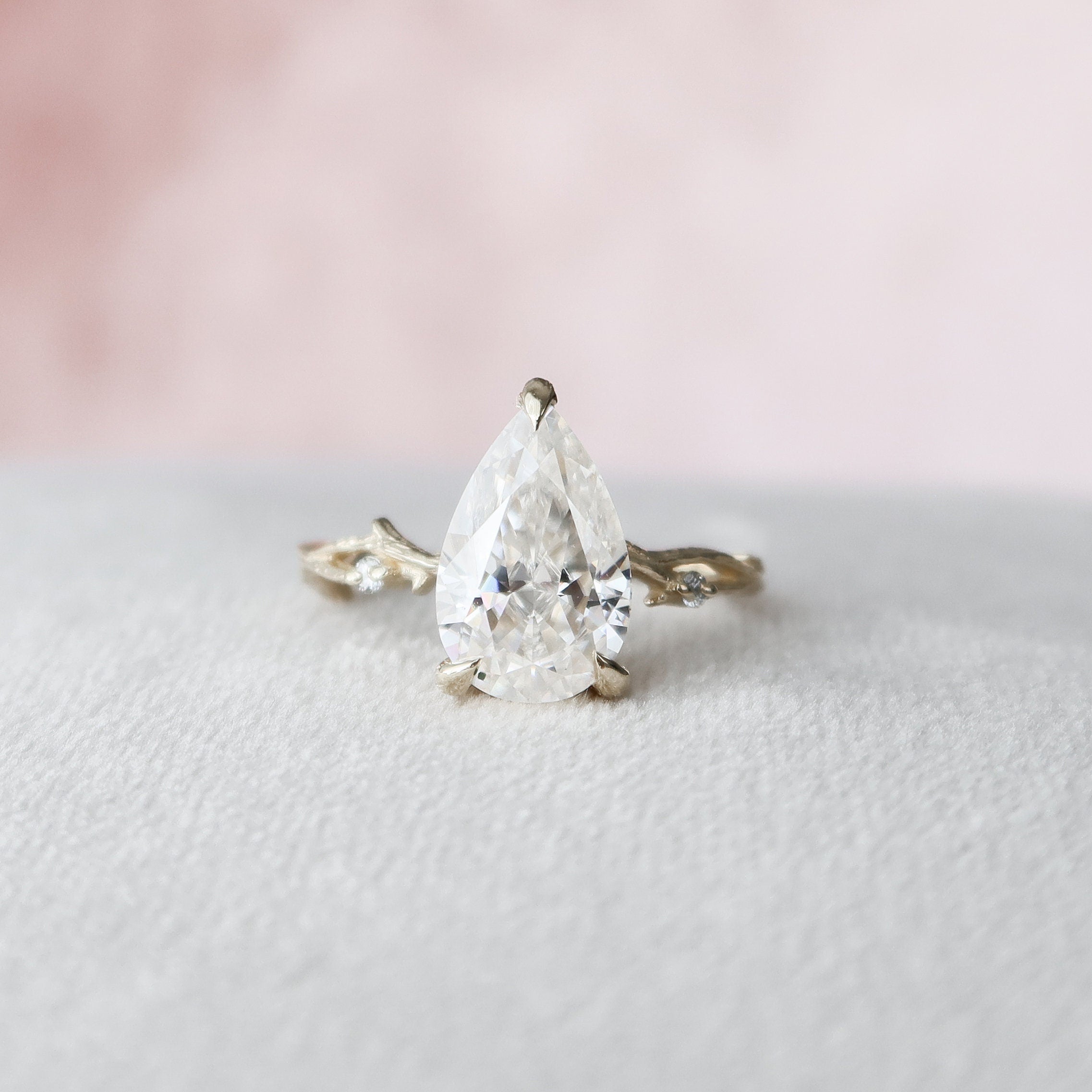 2.0 CT Pear Cut Twig Pave Style Moissanite Engagement Ring 6