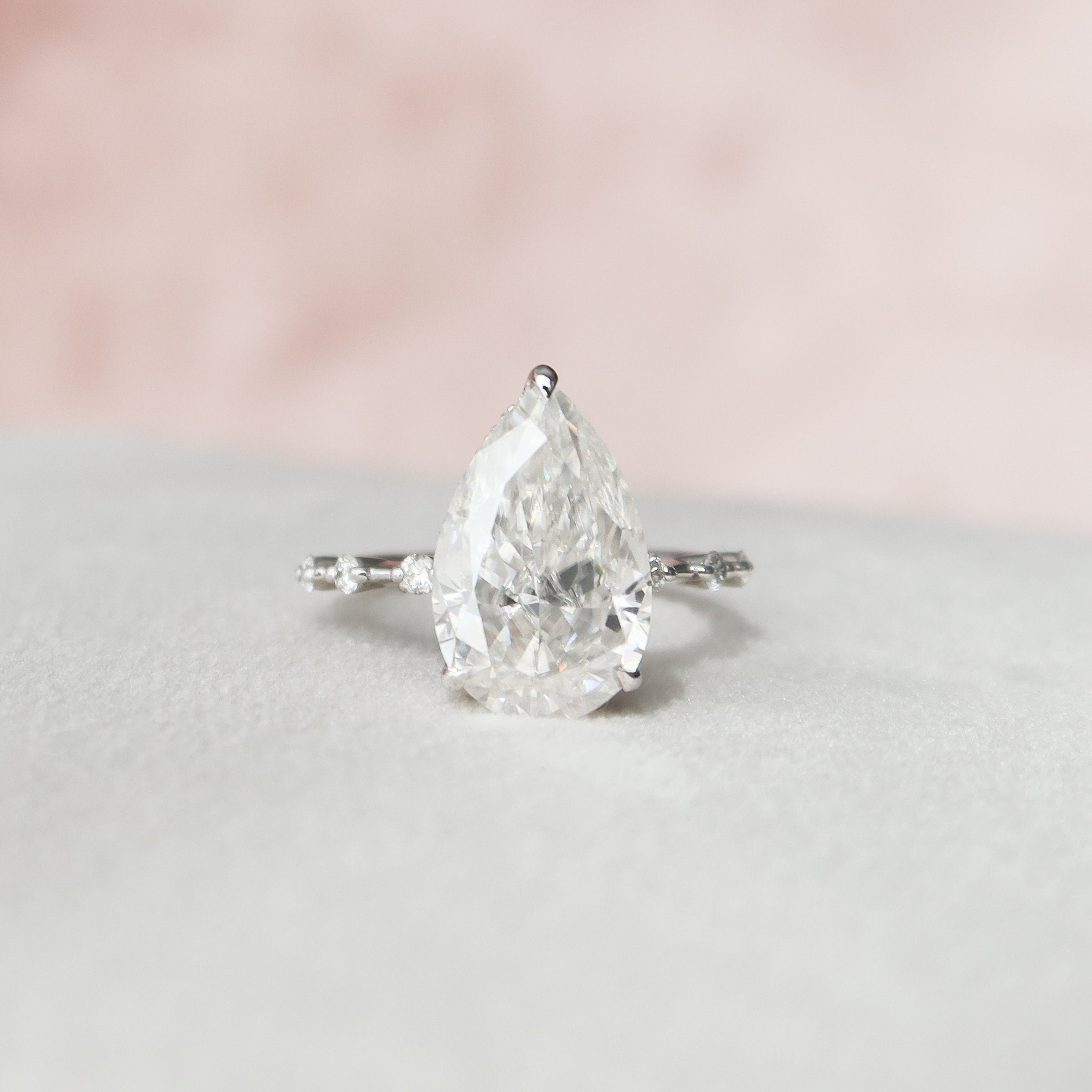 3.5 CT Pear Cut Dainty Pave Moissanite Engagement Ring 3