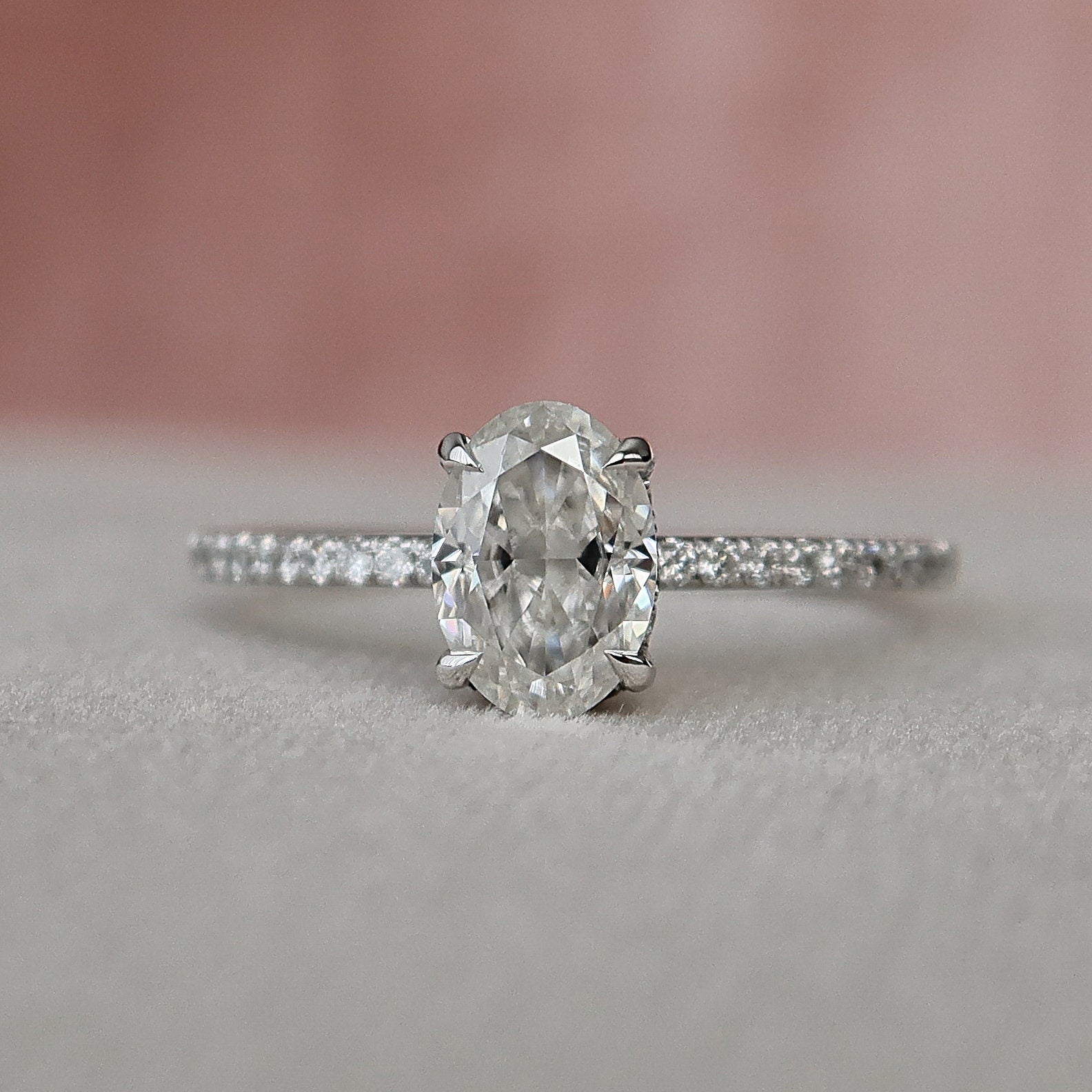 1.0 CT Oval Hidden Halo & Pave Setting Moissanite Engagement Ring 2