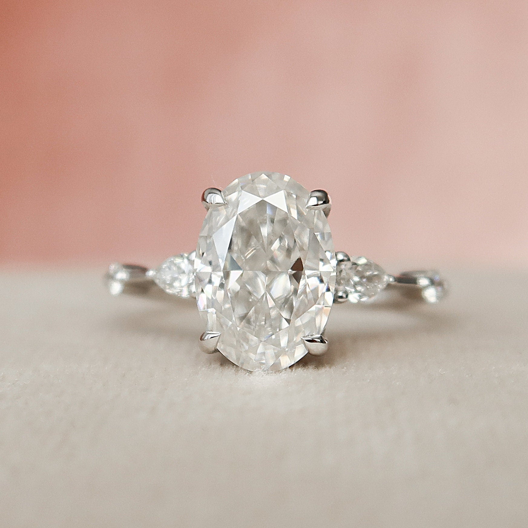 2.0 CT Oval Hidden Halo Moissanite Engagement Ring 3