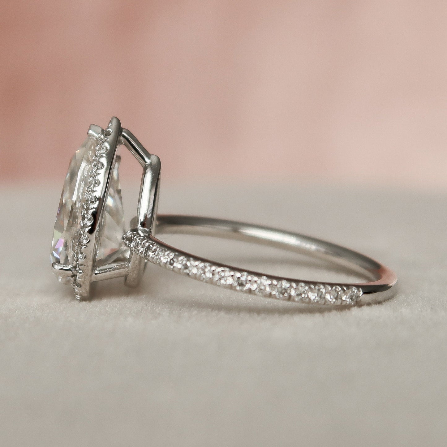 2.0 CT Pear Cut Halo & Pave Setting Moissanite Engagement Ring 3