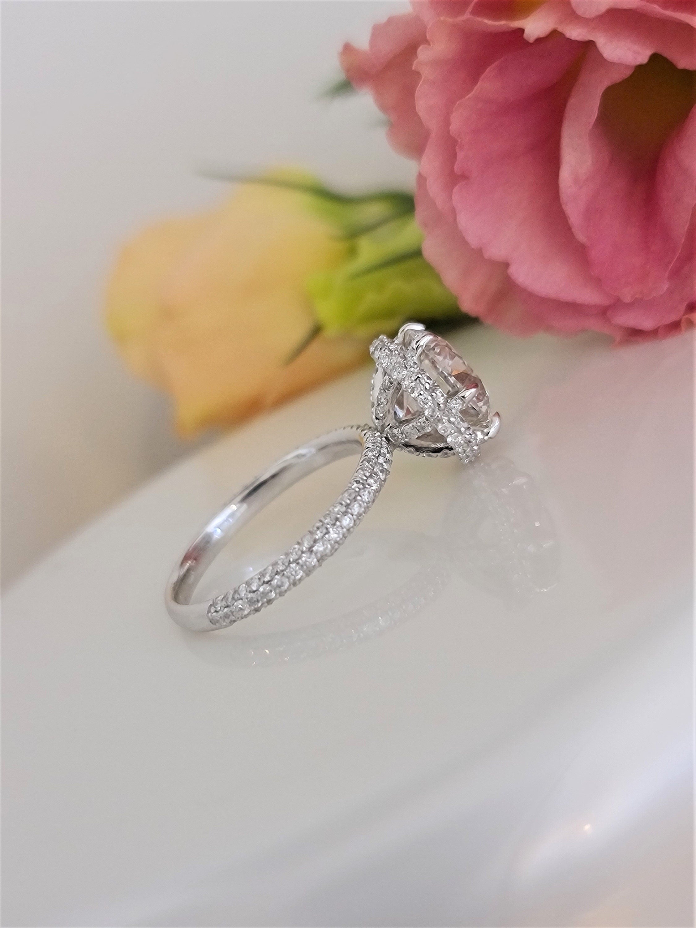 3.0 CT Round Hidden Halo CVD F/VS1 Diamond Engagement Ring 6