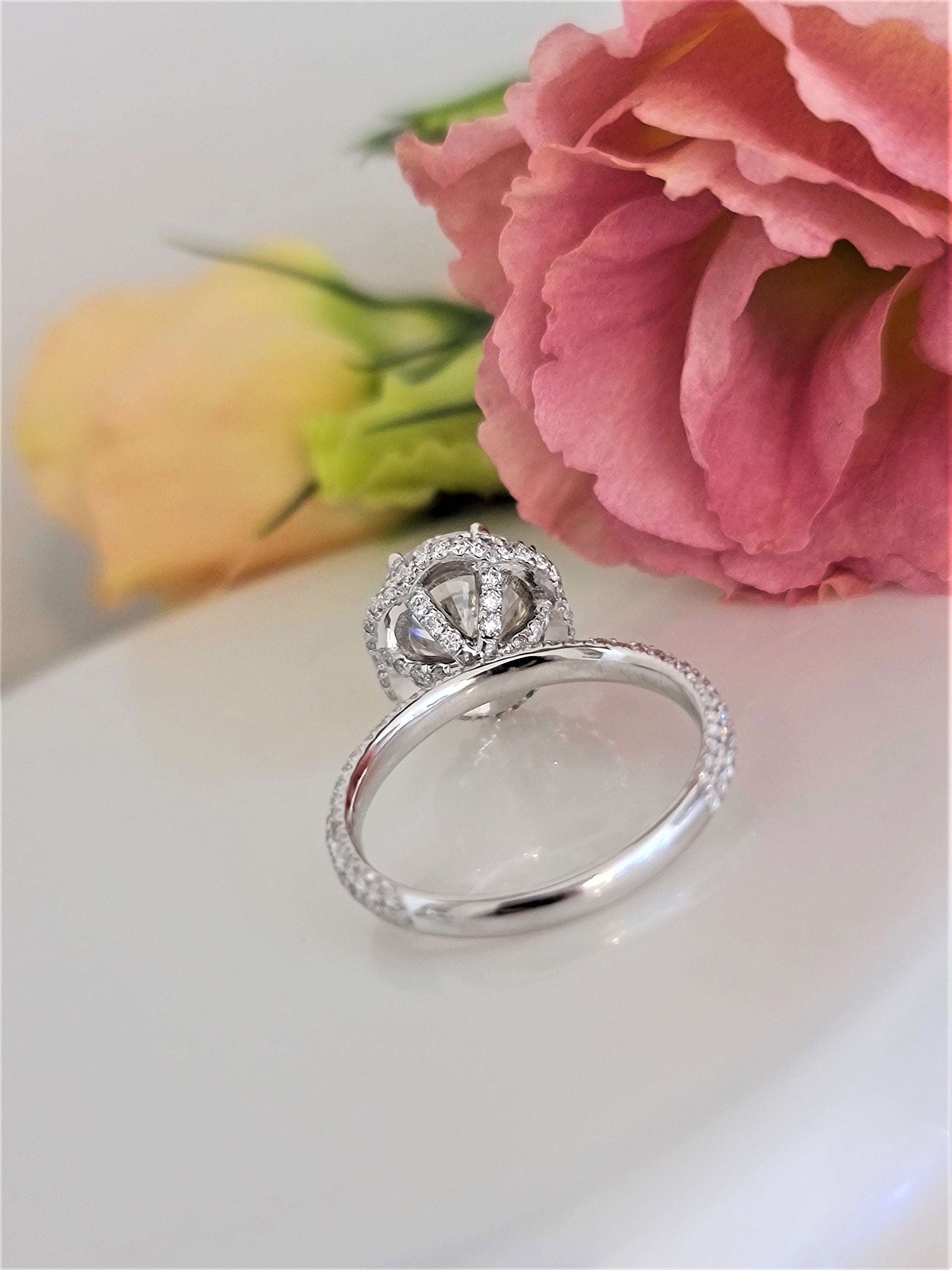 3.0 CT Round Hidden Halo CVD F/VS1 Diamond Engagement Ring 7