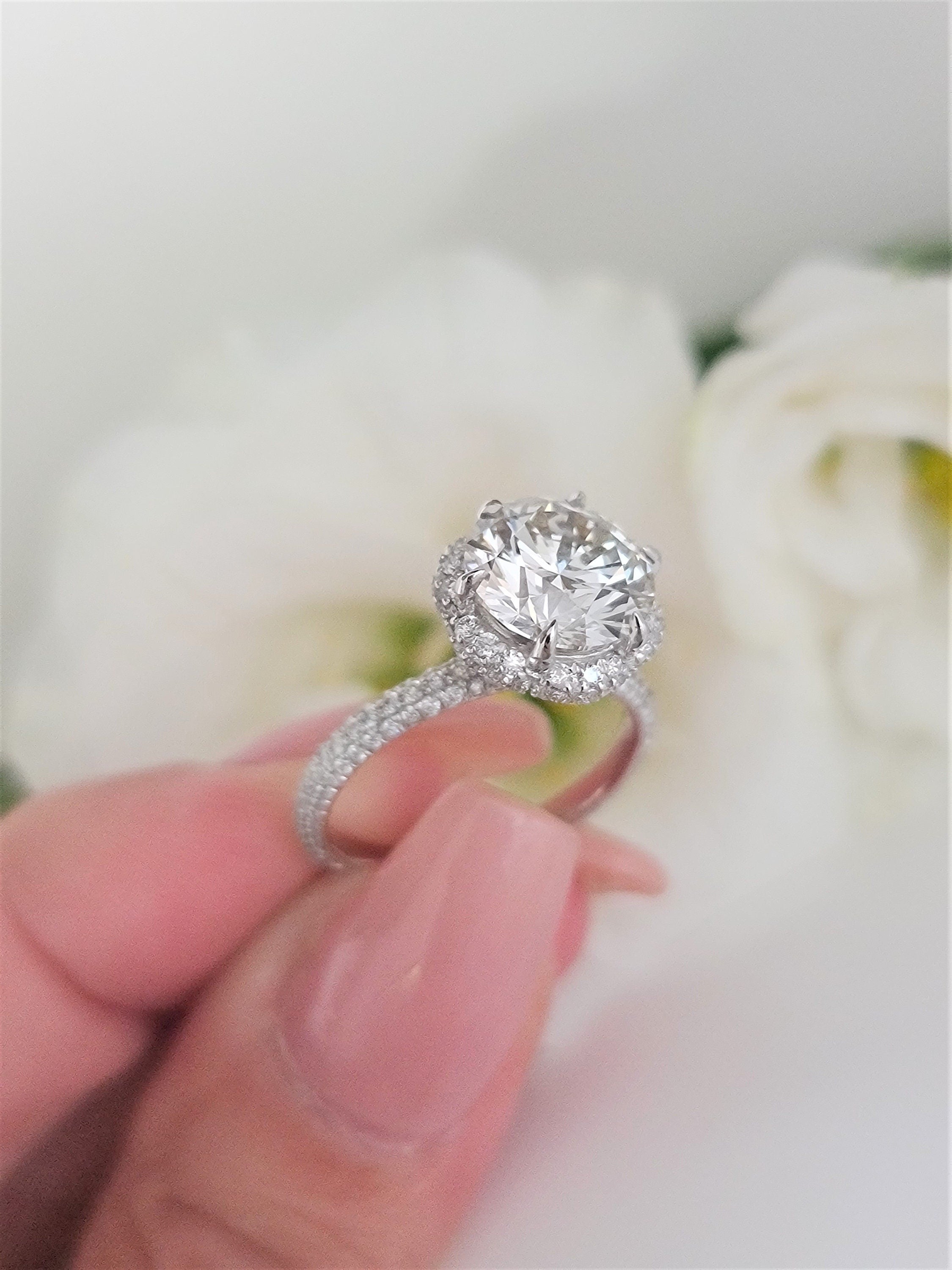 3.0 CT Round Hidden Halo CVD F/VS1 Diamond Engagement Ring 4