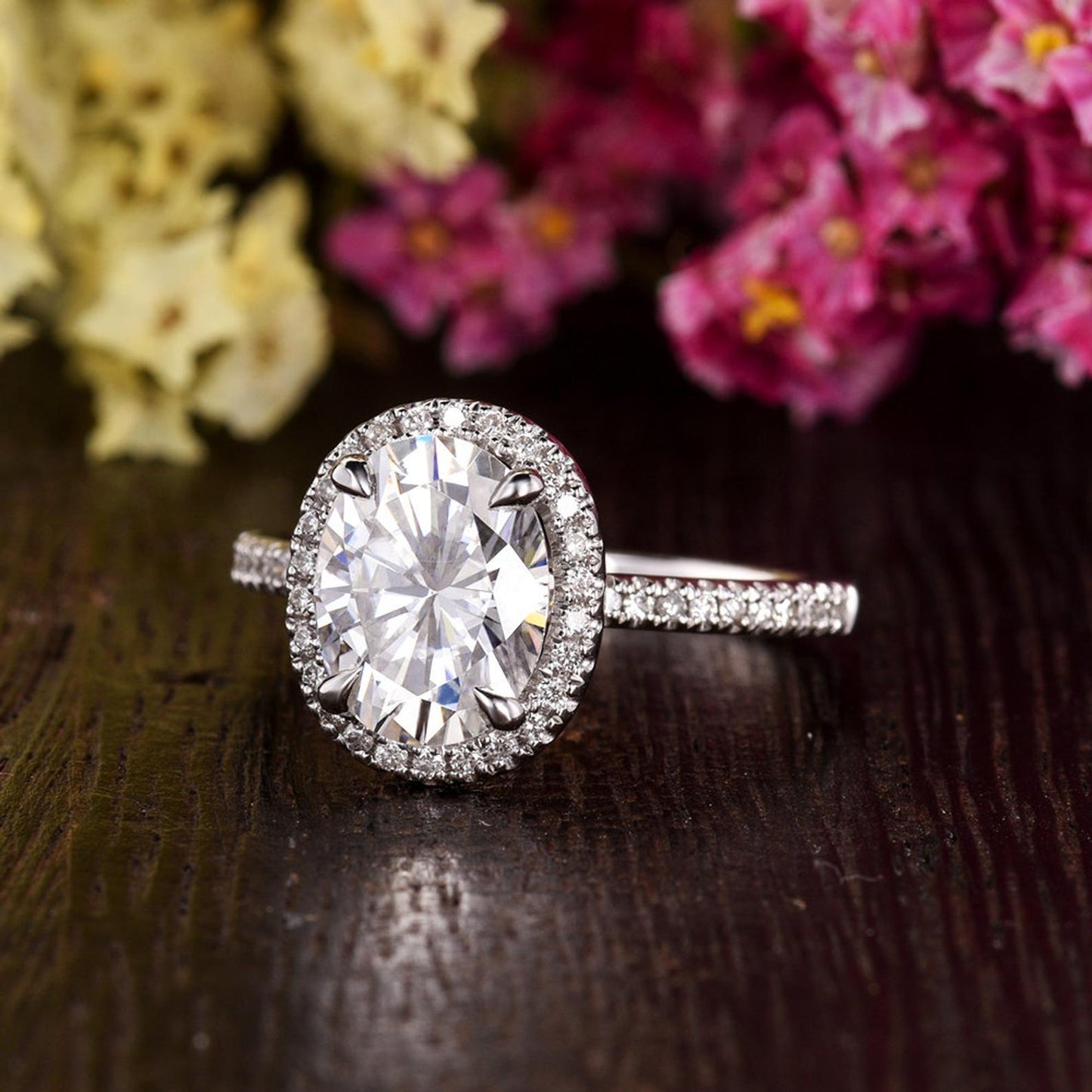 1.32 CT Oval Cut Halo Moissanite Engagement Ring 5