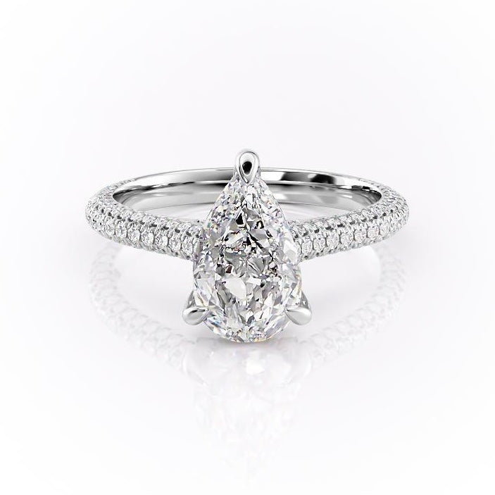 2.0 CT Pear Cut Solitaire Triple Pave Setting Moissanite Engagement Ring 10