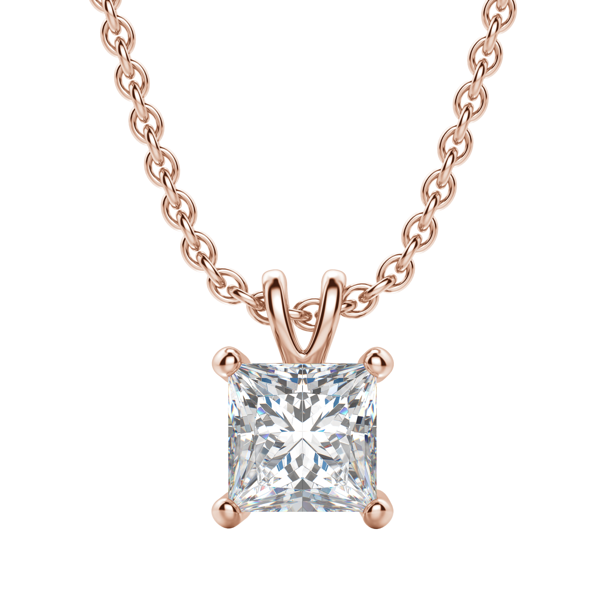 0.25 CT- 1.0 CT Princess Solitaire CVD F/VS Diamond Necklace 9