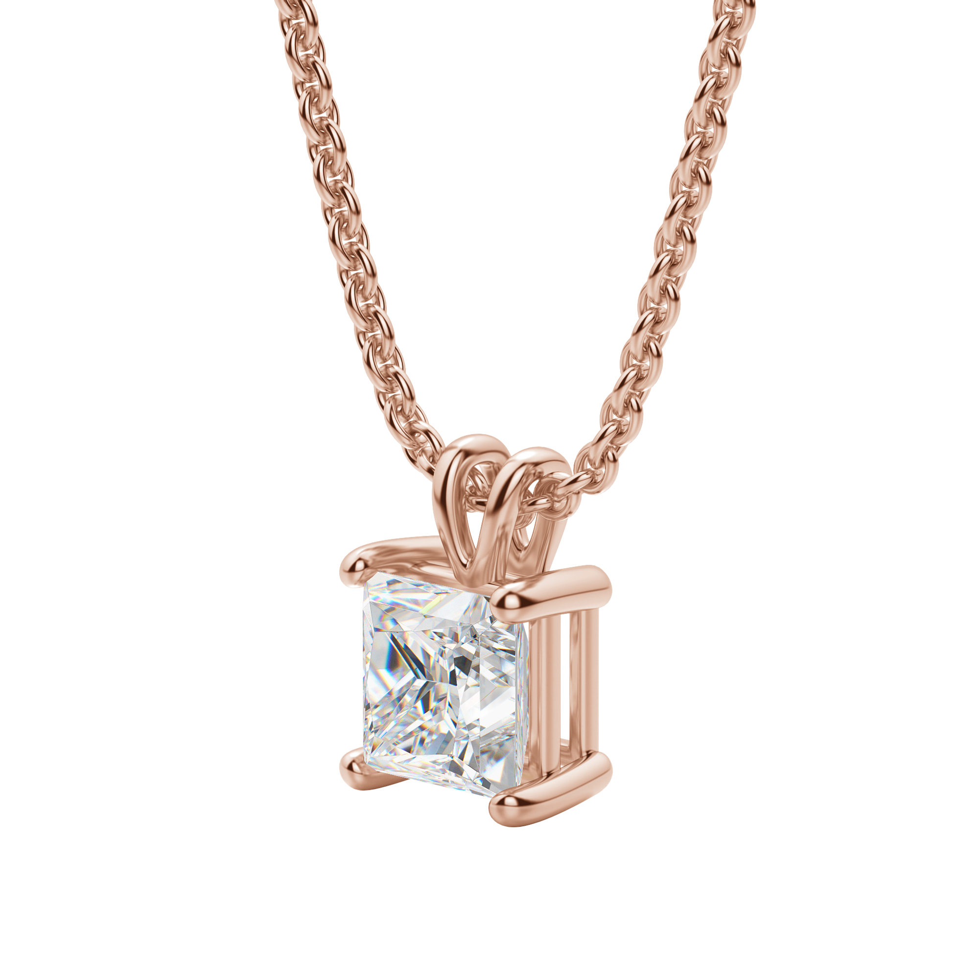 0.25 CT- 1.0 CT Princess Solitaire CVD F/VS Diamond Necklace 12