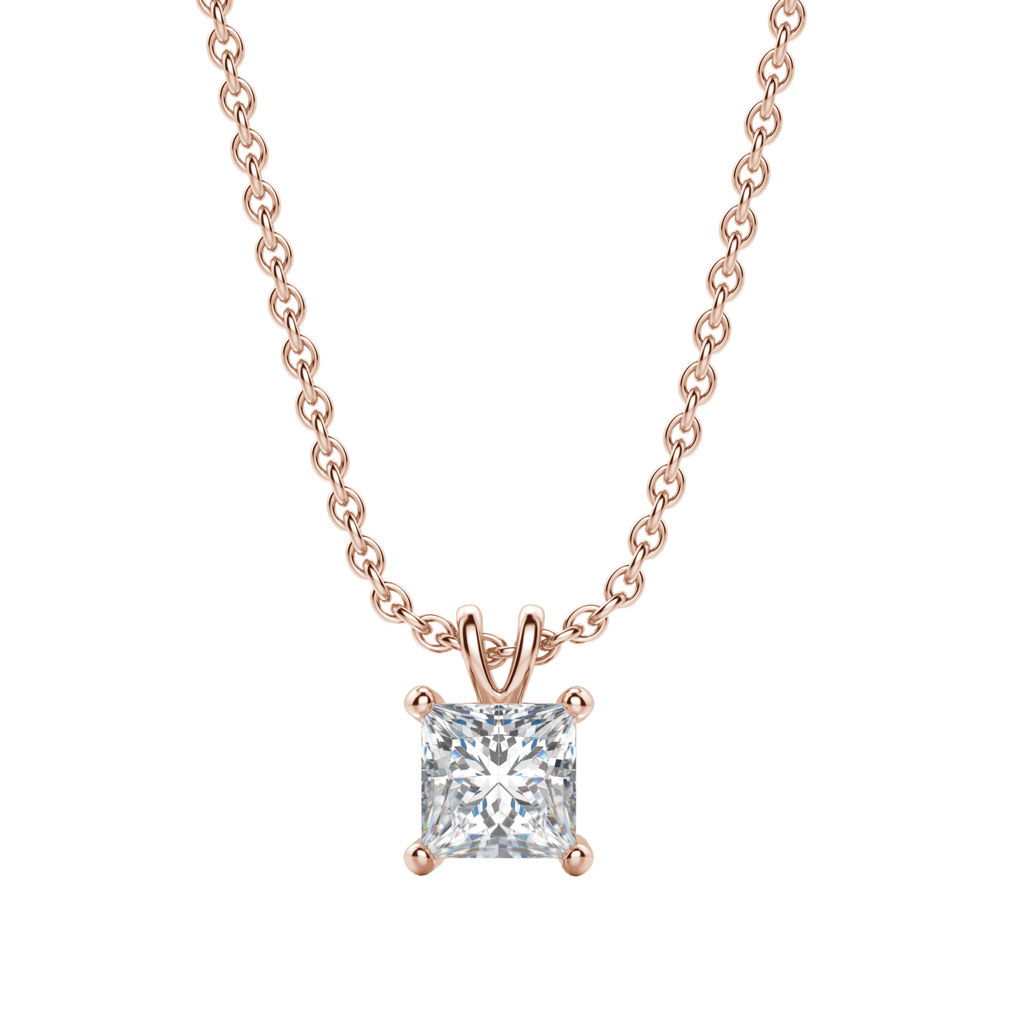 0.25 CT- 1.0 CT Princess Solitaire CVD F/VS Diamond Necklace 10