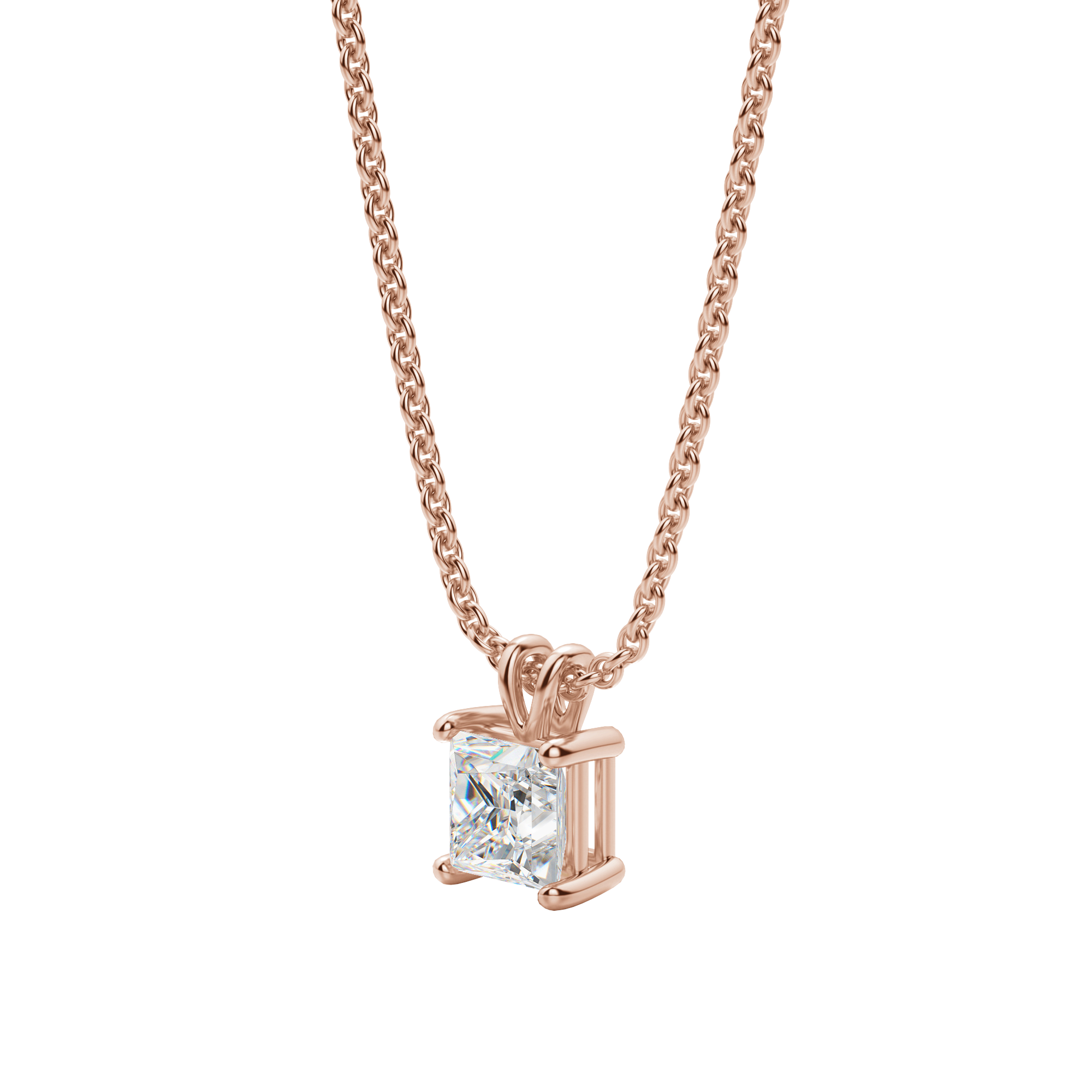 0.25 CT- 1.0 CT Princess Solitaire CVD F/VS Diamond Necklace 13