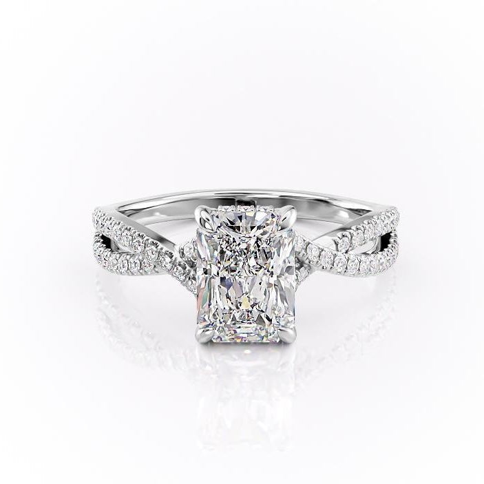 2.10 CT Radiant Solitaire Cross Over Pave Moissanite Engagement Ring 10