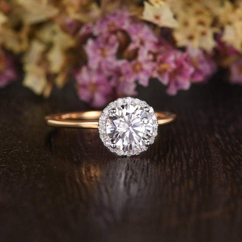 1.90 CT Round Cut Halo Moissanite Engagement Ring 6