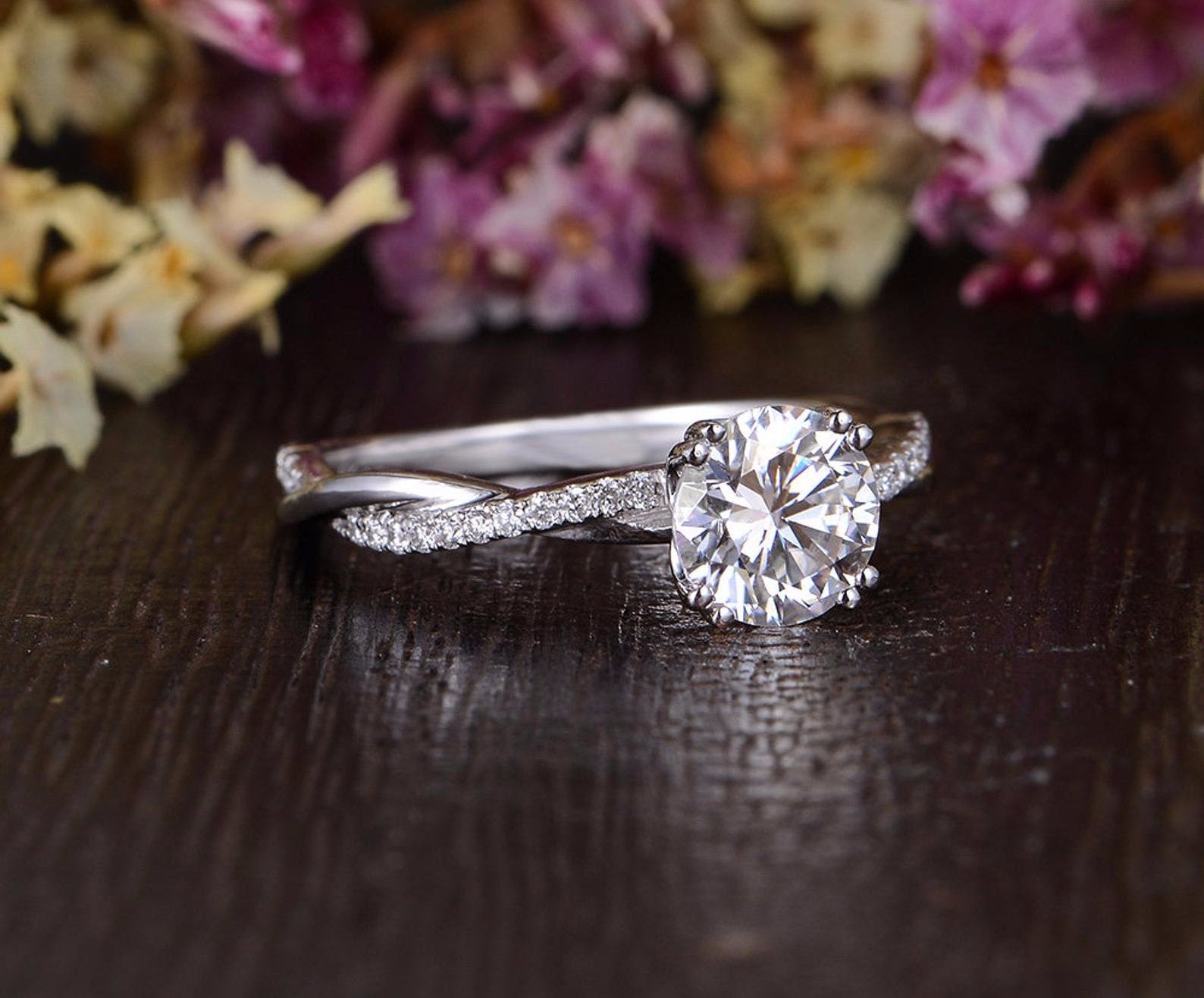 1.60 CT Round Cut Twisted Pave Setting Moissanite Engagement Ring 3