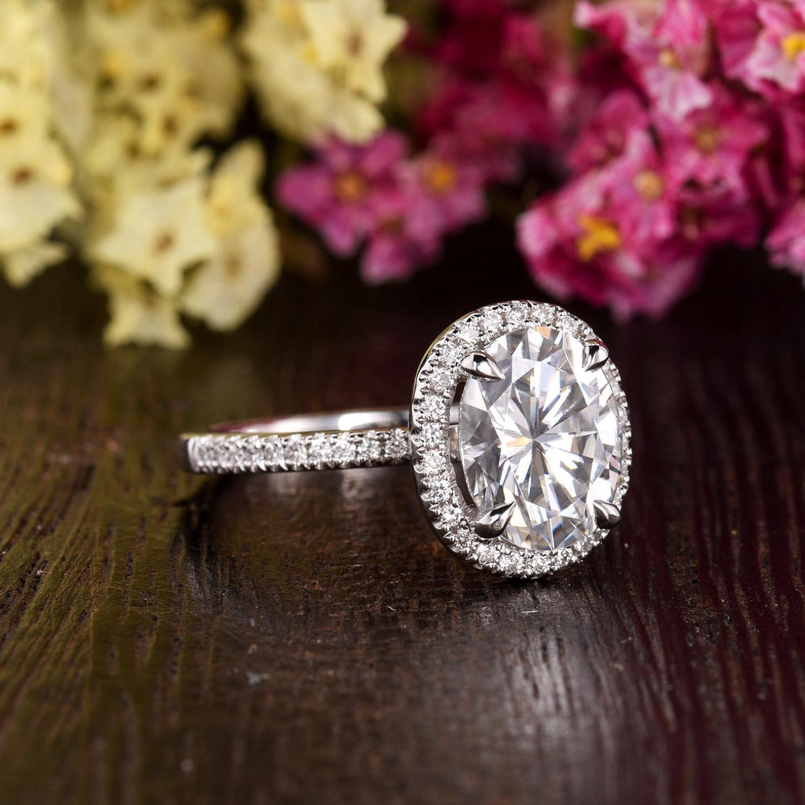 1.32 CT Oval Cut Halo Moissanite Engagement Ring 4