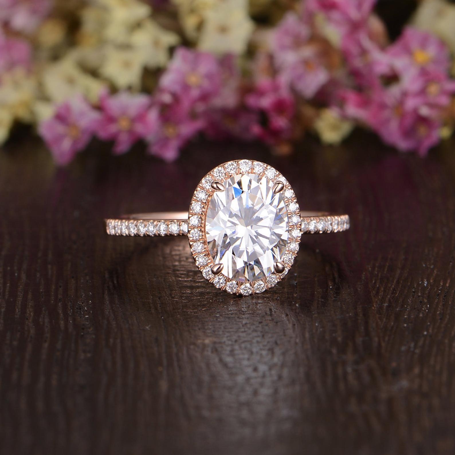 1.32 CT Oval Cut Halo Moissanite Engagement Ring 8