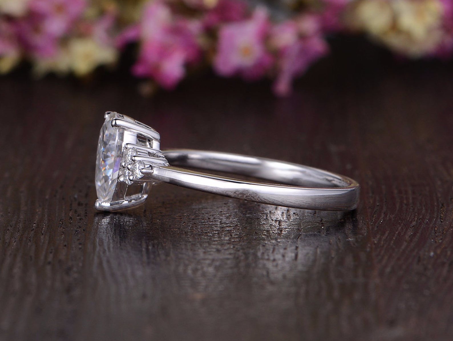 0.75 CT Pear Cluster Moissanite Engagement Ring 6