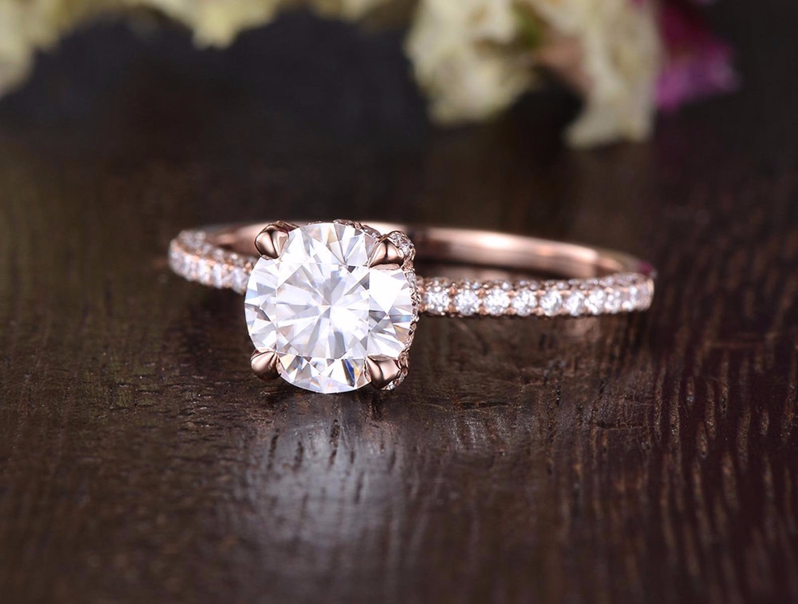 1.60 CT Round Cut Hidden Halo Pave Setting Moissanite Engagement Ring 4