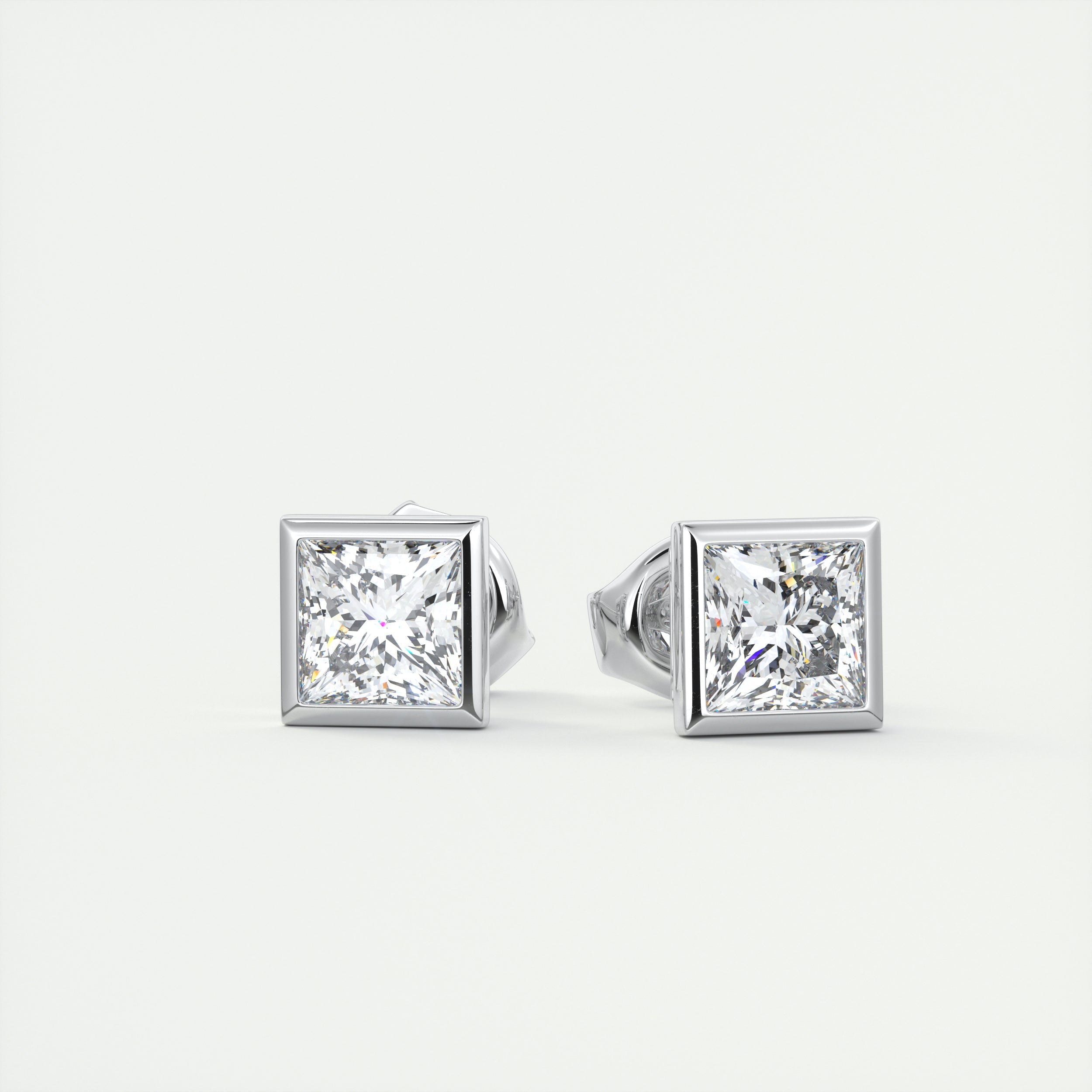 1.0 CT Princess Bezel Solitaire CVD G/VS Diamond Earrings 1