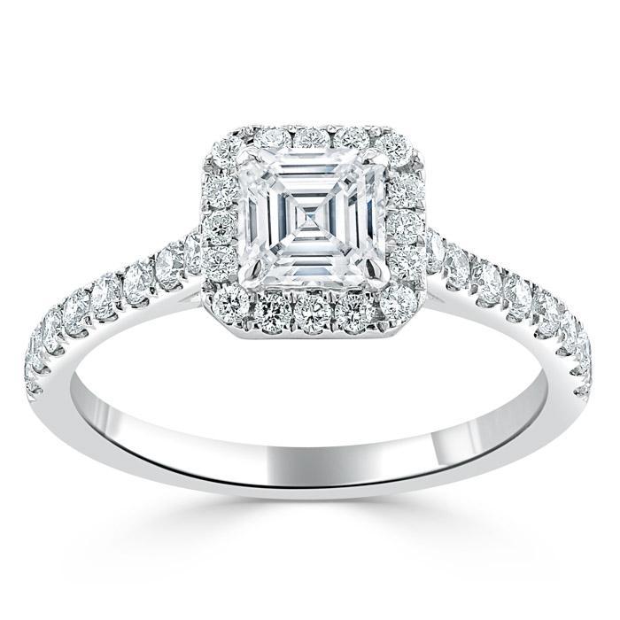 1.0 CT Asscher Cut Halo Pave Moissanite Engagement Ring 2